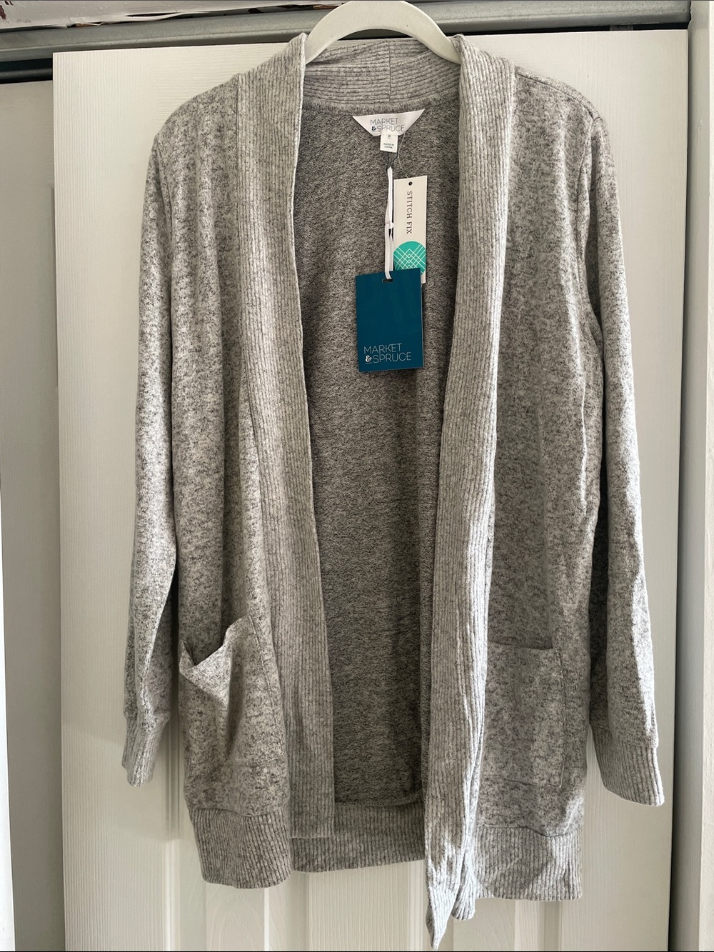 Market & Spruce Light Gray Open-Front Pocket Cardigan